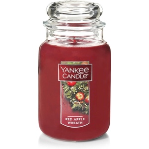 Yankee Candle Sparkling Cinnamon Scented Classic 22oz Large Jar Single Wick Candle Over 110 Hours of Burn Time(Red Apple Wreath)